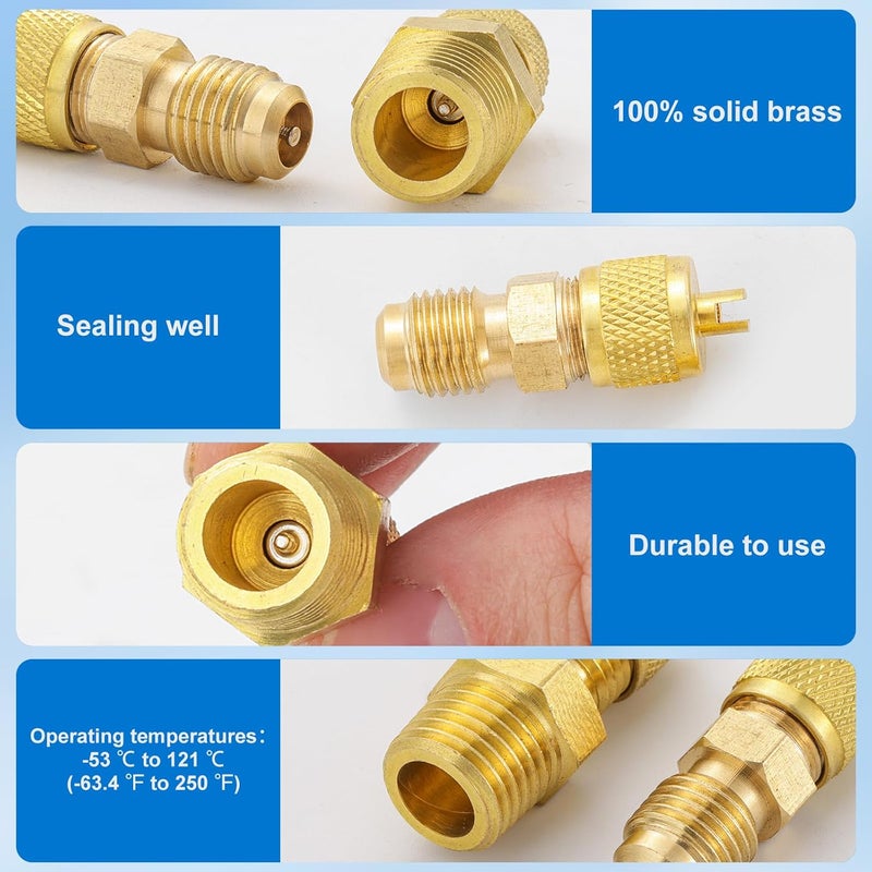 Tigbear Brass Pipe Fitting 1/4 SAE Flare to 1/8 NPT Male, Brass AC Pipe Adapter Fittings, Tube Fitting Adapter with 1/4 Female Service Access Valve Cap for Air Conditioner Refrigeration HVAC System - Image 4